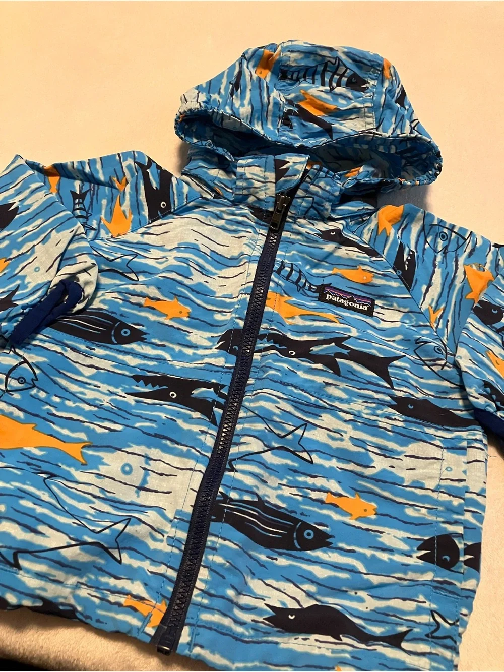 Patagonia Blue Kids' Fish Print Hooded Jacket